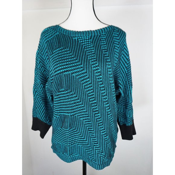 Dana Buchman Sweaters - Dana Buchman Tunic Stretch Striped High-Low Knit Sweater, Size L